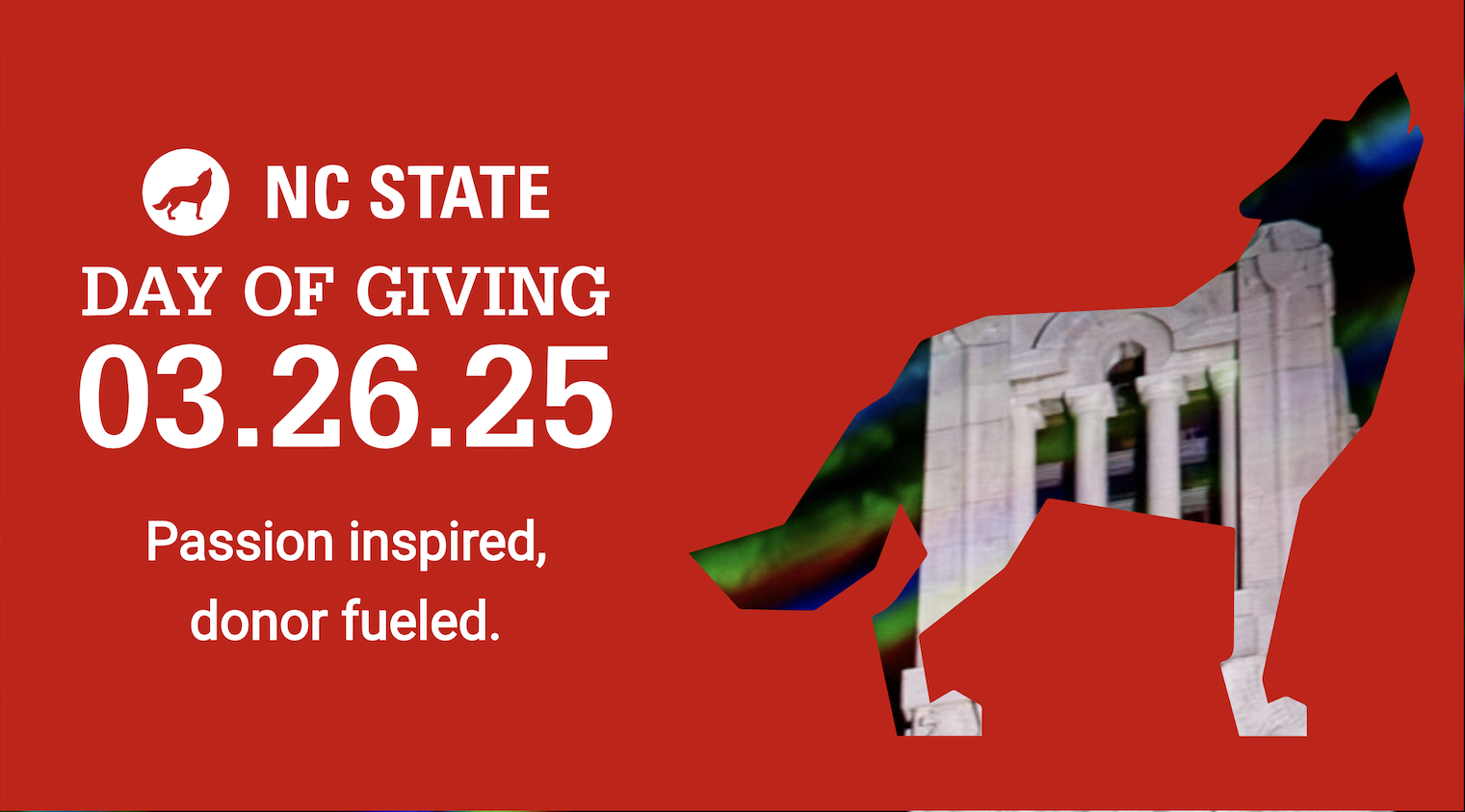 Day of Giving 2025 infographic overlaying a photo of the Memorial Belltower